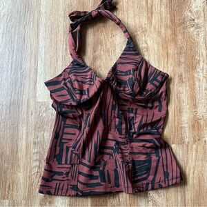 Athleta Maroon Black Swim Tankini Top Underwire Padded‎ Tie Halter Neck 32 B/C